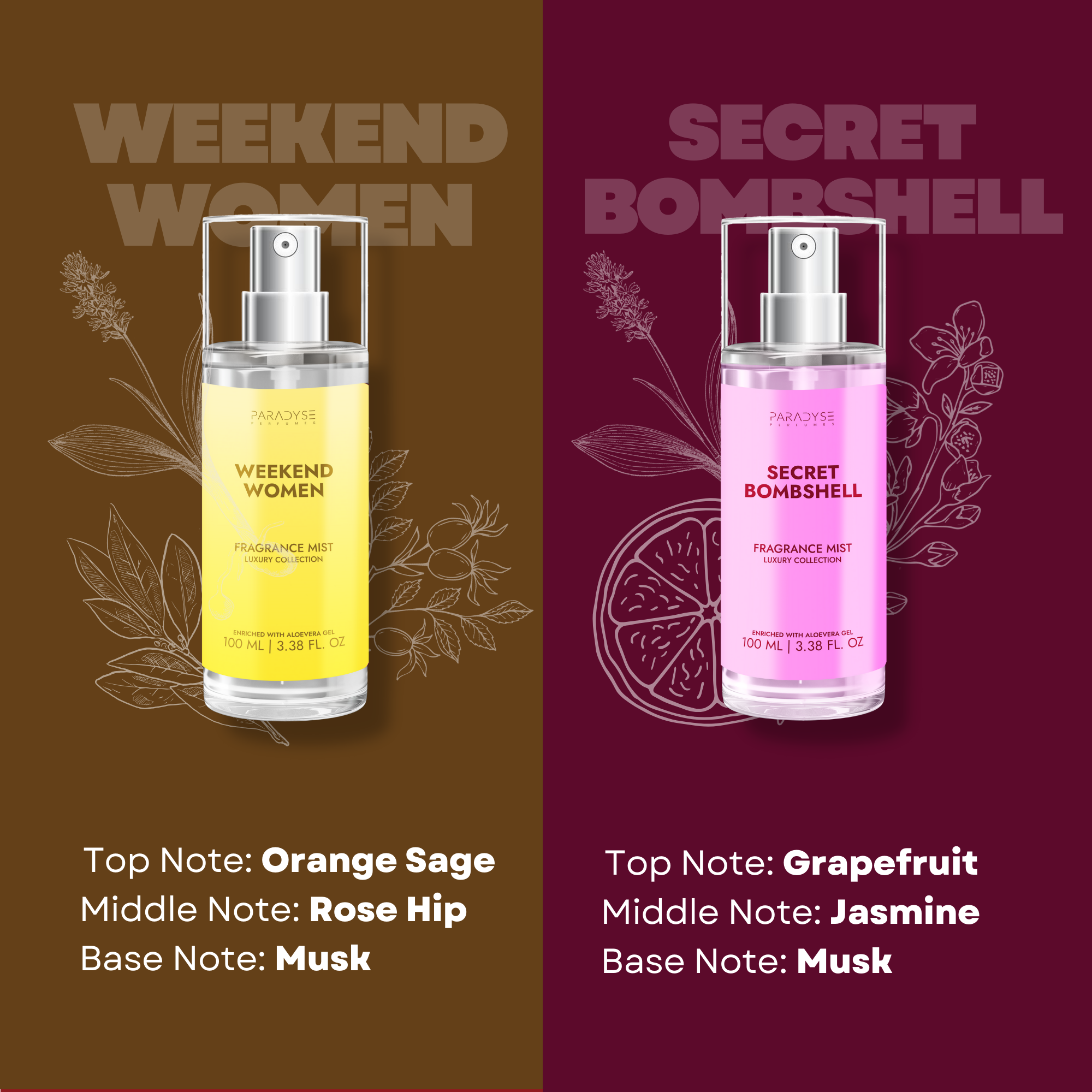 Body Mist For Cozy Nights - Pack Of 4 | Secret Bombshell | Weekend Women | Flora | Romance | 4 X 100ML