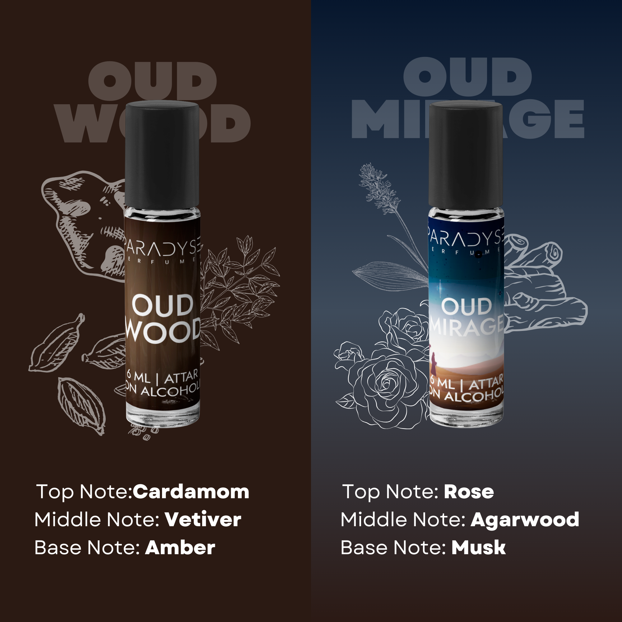 Oud Attars - Midnight Oud | Crown Oud | Oud Mirage | Oud Wood | Pack Of 4
