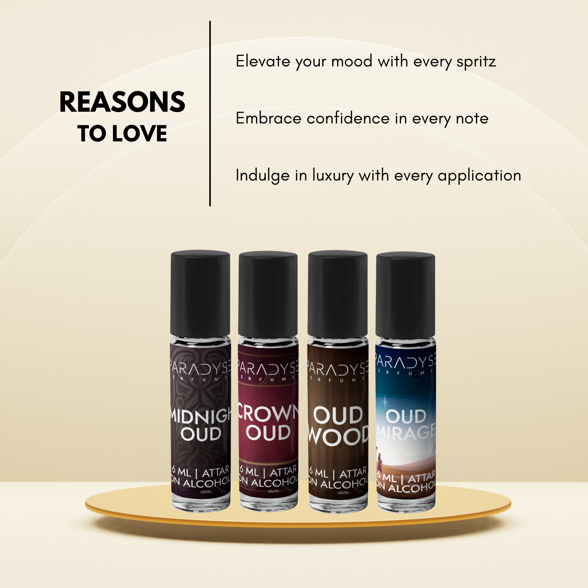 Oud Attars - Midnight Oud | Crown Oud | Oud Mirage | Oud Wood | Pack Of 4