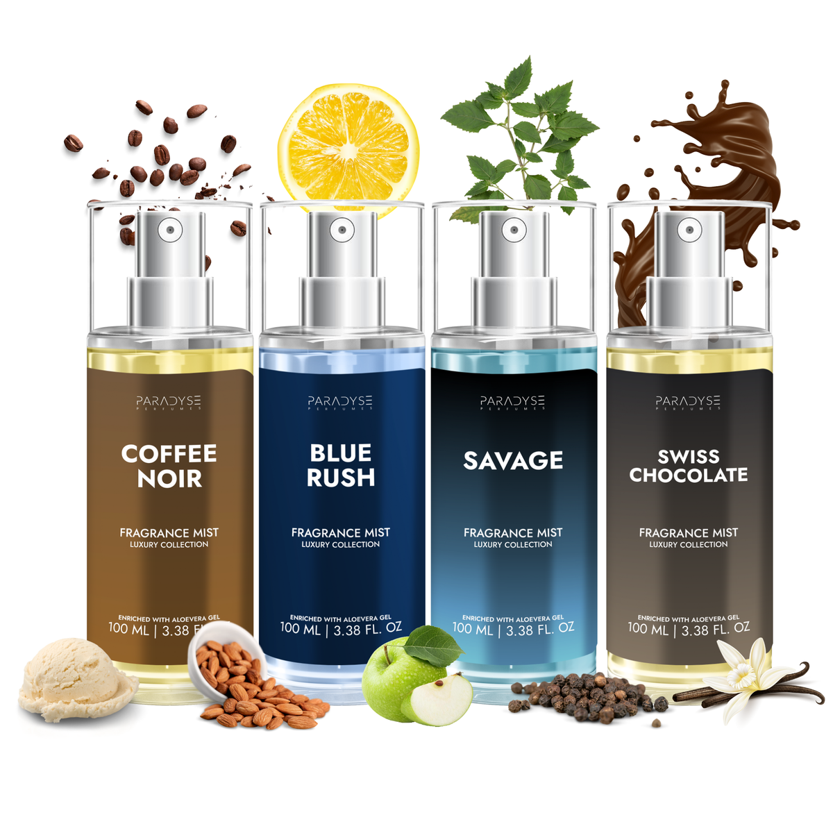 Body Mist For Men - Pack Of 4 | Blue Rush | Savage | Coffee Noir | Swiss Chocolate | 4 X 100ML