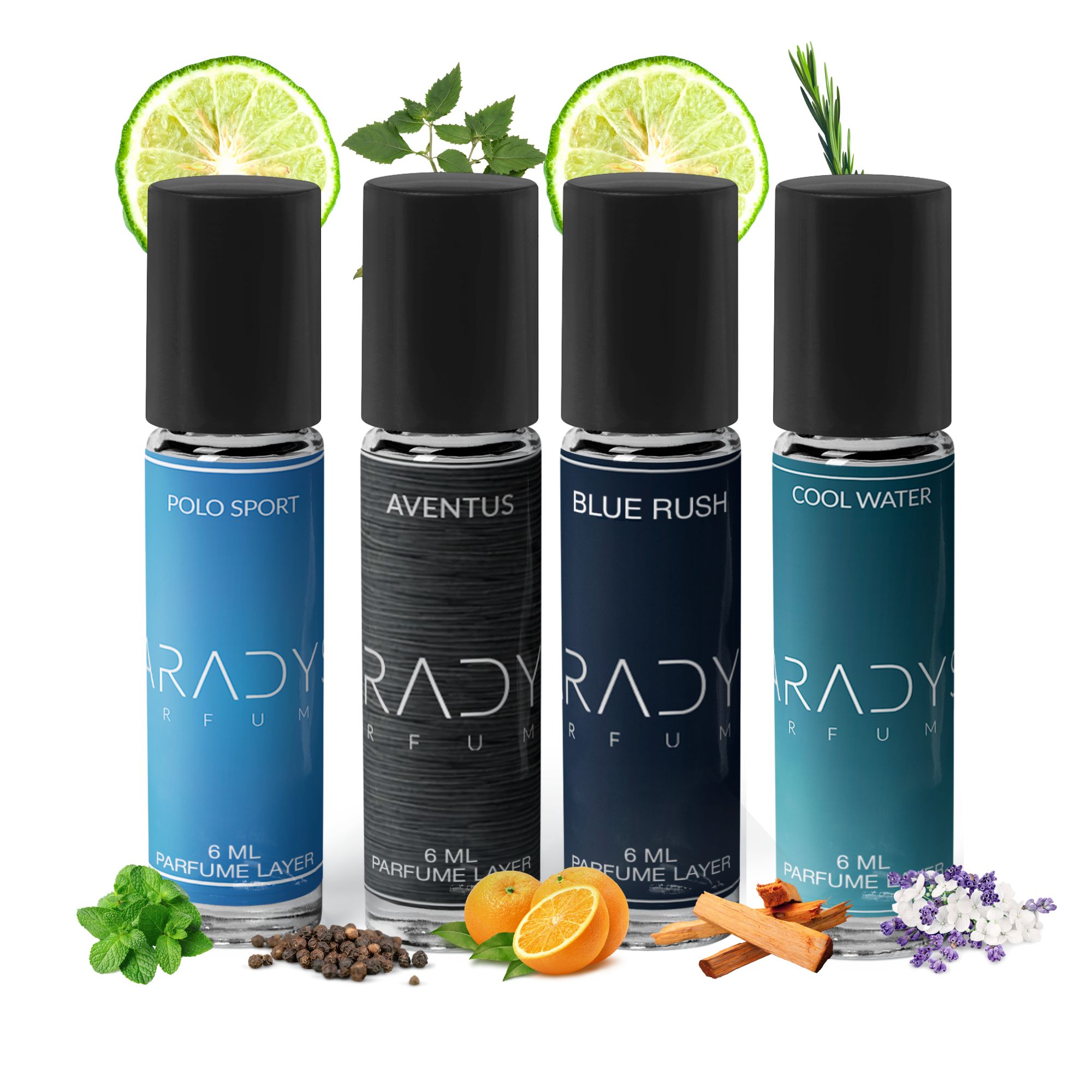 Gym Attar Set  - Pack Of 4 | Polo Sport | Aventus | Blue Rush | Cool Water
