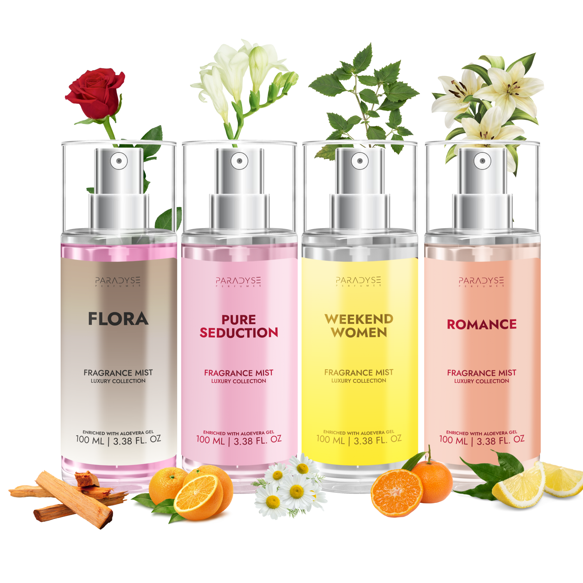 Body Mist For Women - Pack Of 4 | Flora | Pure Seduction | Weekend Women | Romance | 4 X 100ML