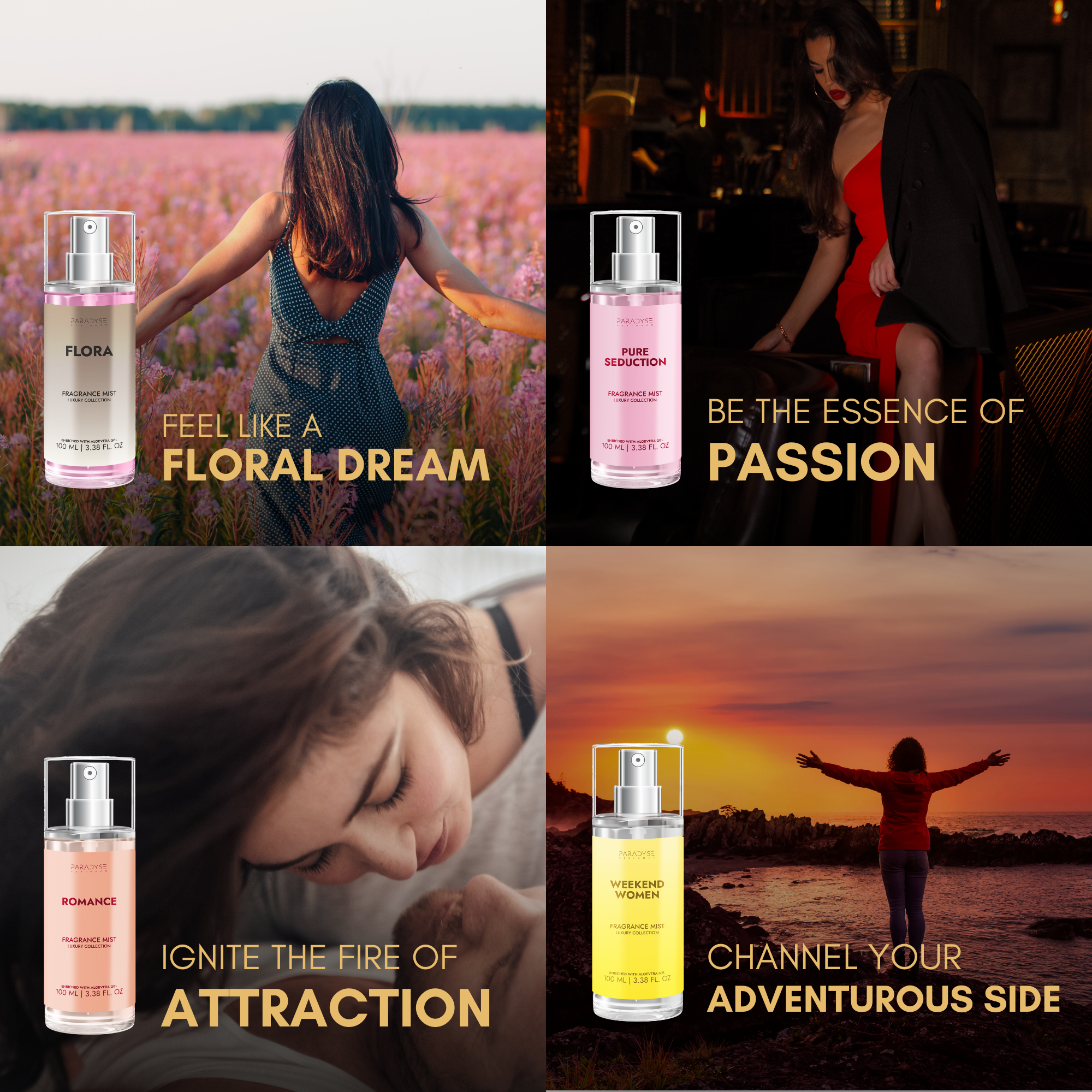 Body Mist For Women - Pack Of 4 | Flora | Pure Seduction | Weekend Women | Romance | 4 X 100ML
