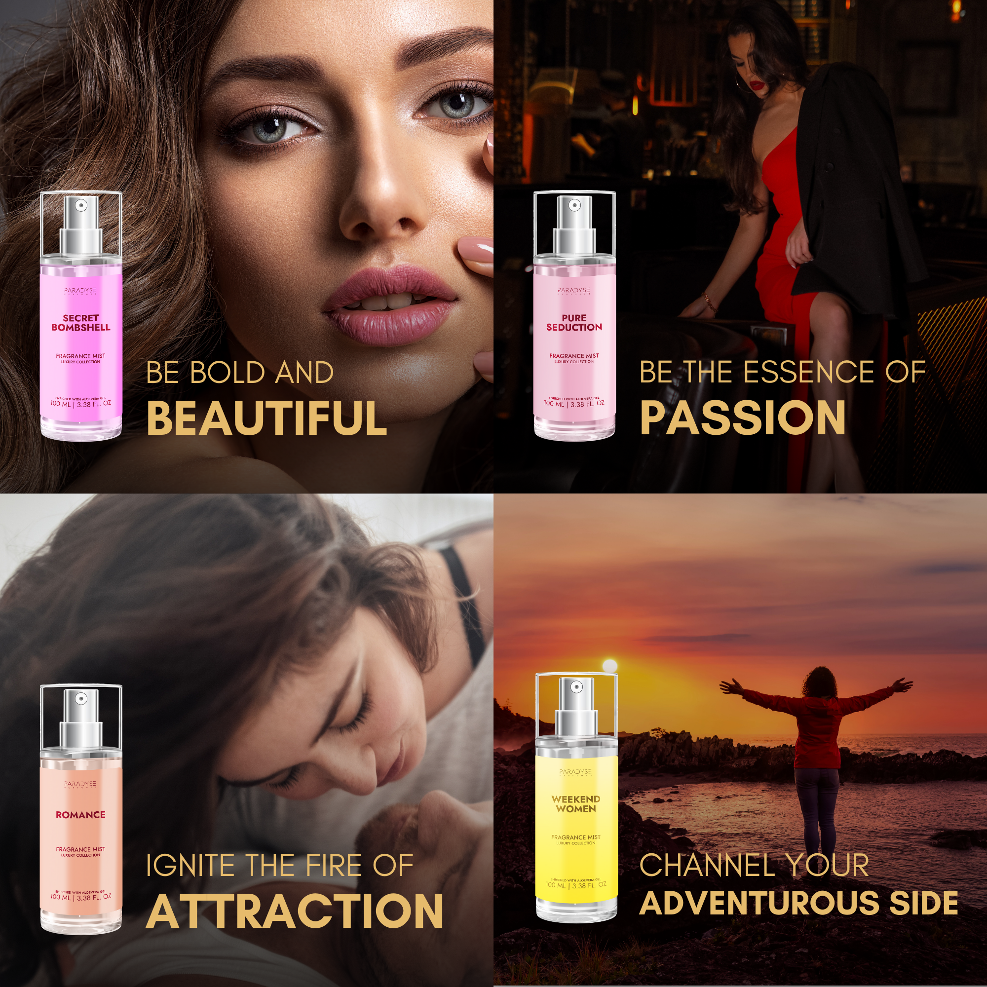 Body Mist For Bride - Pack Of 4 | Secret Bombshell | Weekend Women | Pure Seduction | Romance | 4 X 100ML