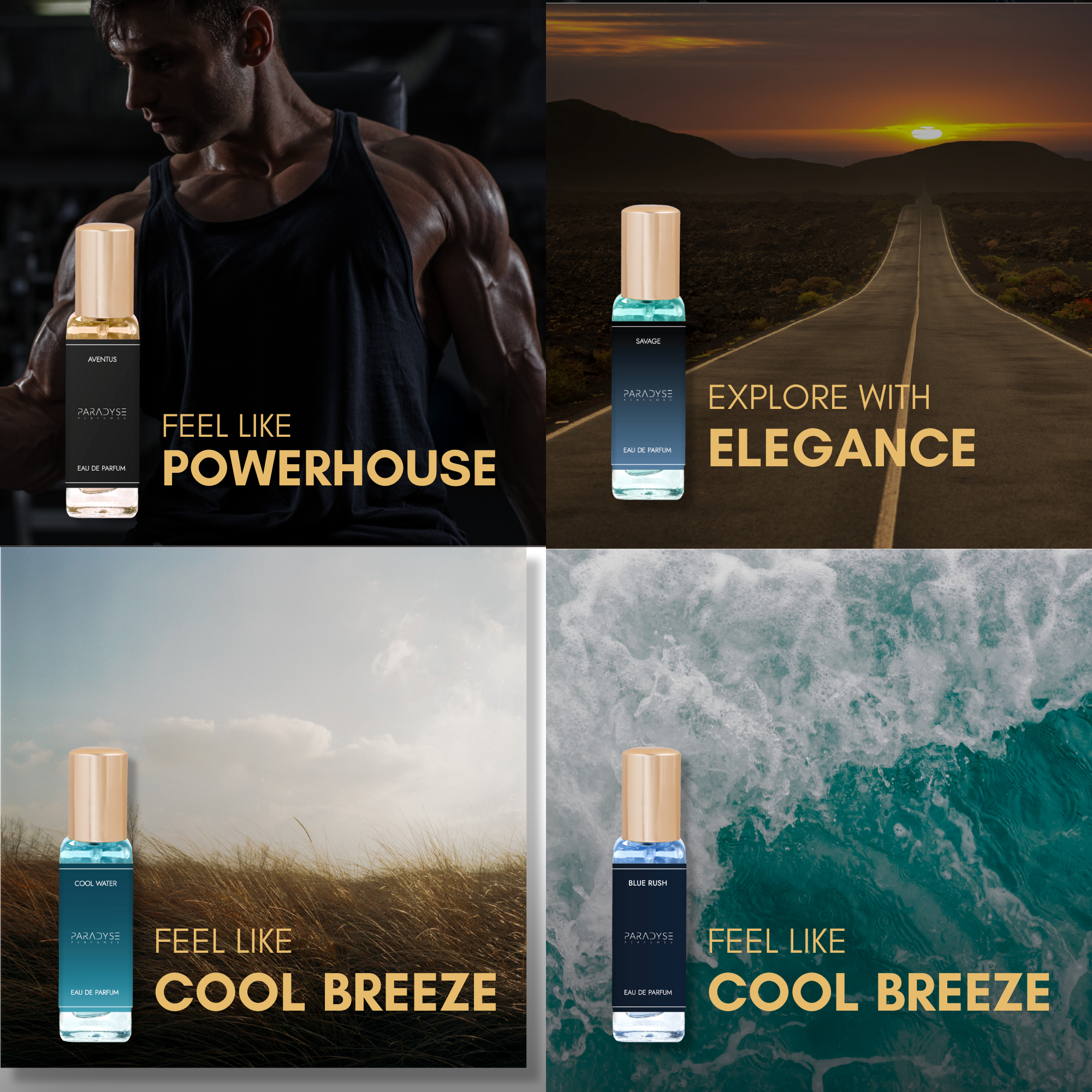 Gym perfume Set  - Pack Of 4 | Polo Sport | Aventus | Blue Rush | Cool Water 4 X 20 ml