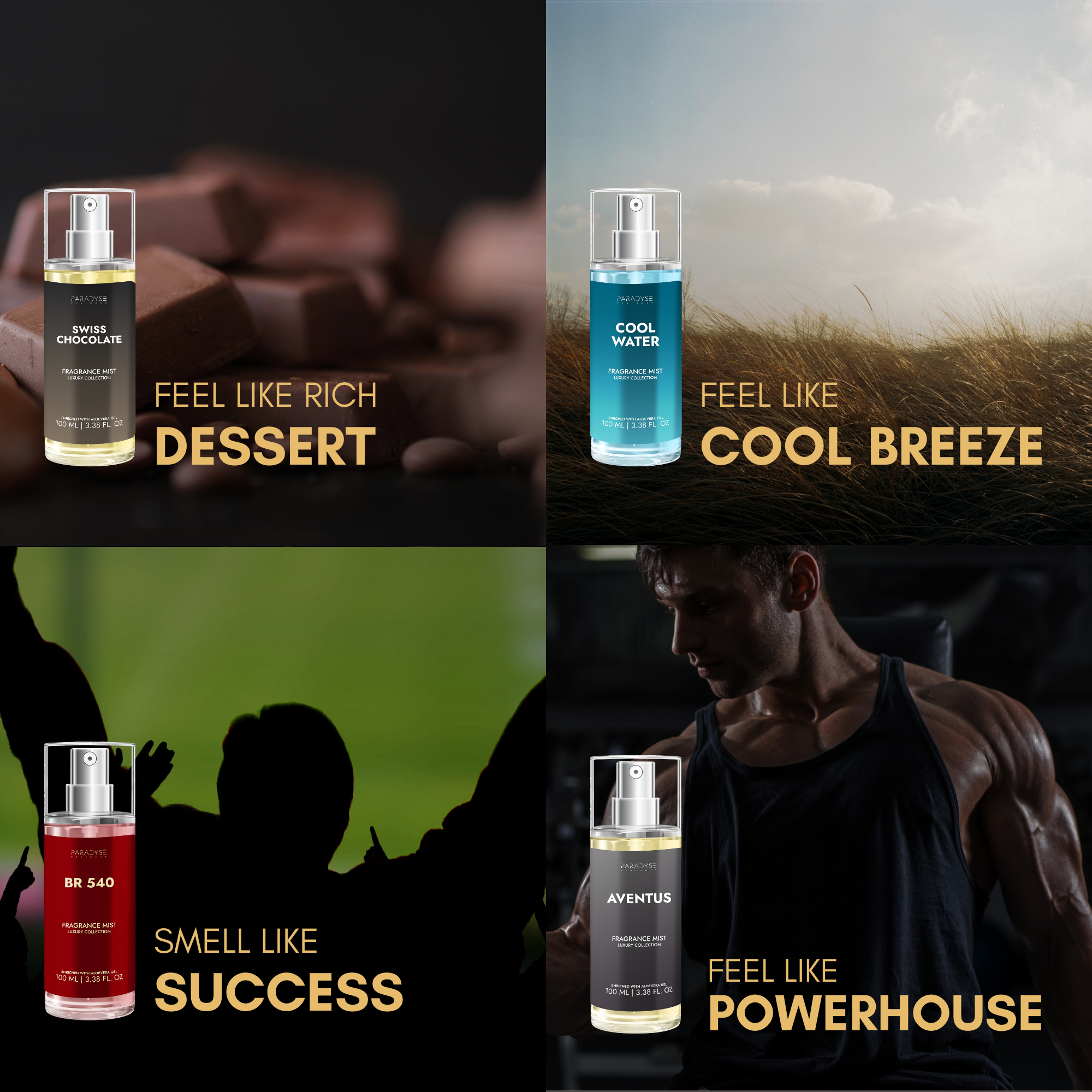 Body Mist For Groom - Pack Of 4 | Swiss Chocolate | Aventus | BR 540 | Savage | 4 X 100ML