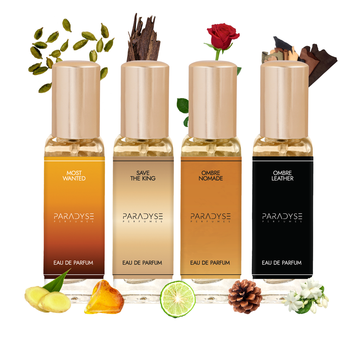 Party perfumes - Pack Of 4 | Most Wanted | Save The King | Ombre Nomade | Ombre Leather 4 X 20 ML